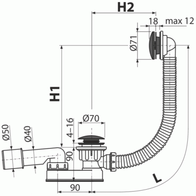 Слив-перелив Alcaplast A507BLACK-80 Click-Clack Белый Черный матовый Слив-перелив Alcaplast A507BLACK-80 Click-Clack Белый Черный матовый