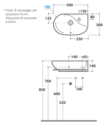 Раковина Globo Lavabi d arredamento Misura MI012 bianco lucido
