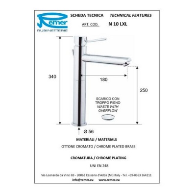 Смеситель для раковины Remer Minimal N10LXL Хром