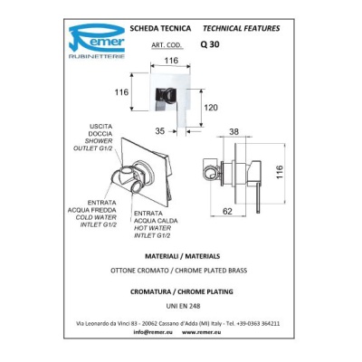 Смеситель для ванны Remer Qubica Q30 Хром