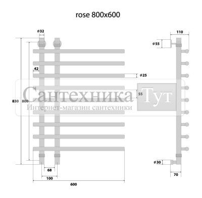 Полотенцесушитель Energy Rose 800х600 Хром