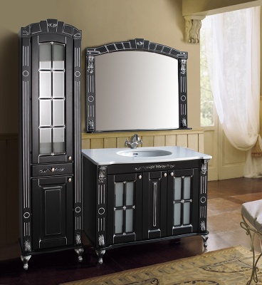 Тумба с раковиной Атолл Александрия 100 black (чёрный патина серебро)