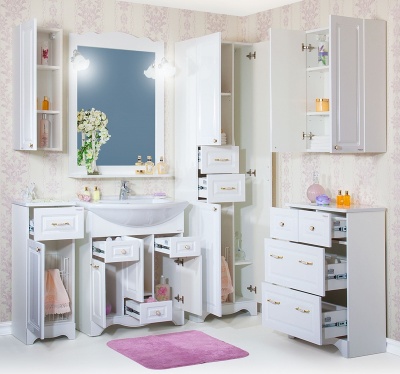 Шкаф пенал Бриклаер Анна 52 с бельевой корзиной Белый глянец