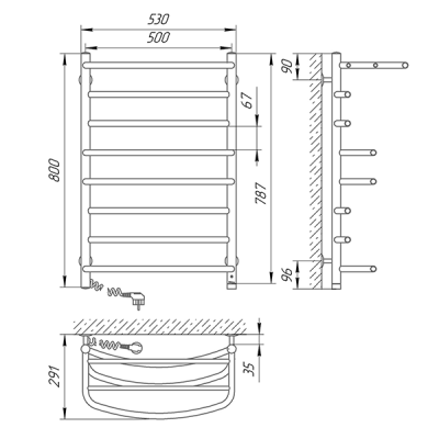 Электрический полотенцесушитель Laris Евромикс П8 80х50 L 73207387 с полкой Хром