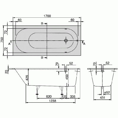 Квариловая ванна Villeroy&Boch Oberon 170x75 Белый альпин