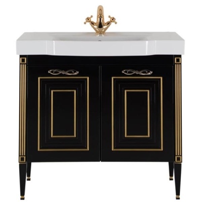 Тумба под раковину Aquanet Паола Домино 90 186120 Черный глянец патина Серебро