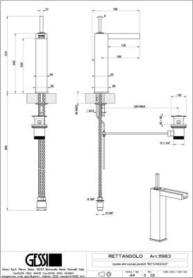 Смеситель для раковины Gessi Rettangolo Cascata 11983.031 Хром