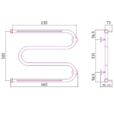 Водяной полотенцесушитель Сунержа М образный 500х650 2 полки Хром