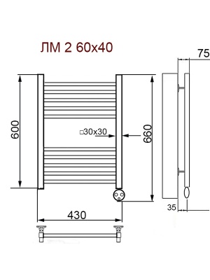 Электрический полотенцесушитель Ника Modern ЛМ 2 60x40 сухой тэн Хром 10 перекладин