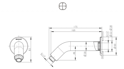 Кронштейн для верхнего душа Bravat Built-in D312C-RUS Хром