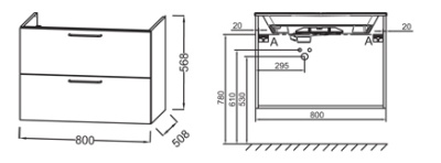 Тумба под раковину Jacob Delafon Odeon Rive Gauche 80 EB2522-R9-NR4 подвесная Белый мрамор ручки Черные