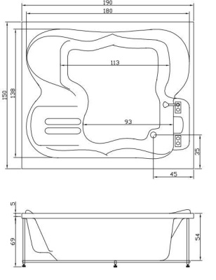 Акриловая ванна Aquatika Токио Без гидромассажа