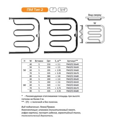 Водяной полотенцесушитель Тругор ПМ 2 П 60x50 с полкой Хром