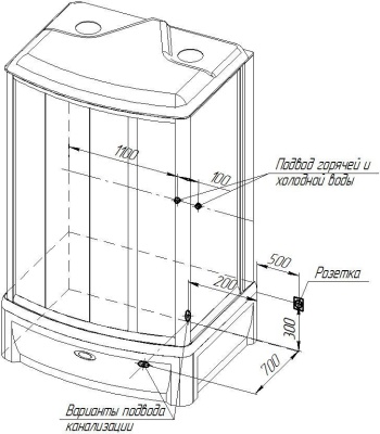 Душевая кабина Radomir Диана 2 139x108 1-05-1-0-0-0610 профиль Белый стекло прозрачное