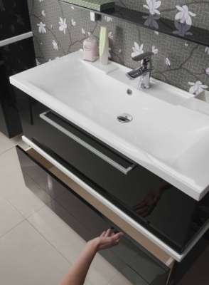 Тумба под раковину Акватон Турин 100 1A121701TU950 Черная глянцевая с белыми панелями