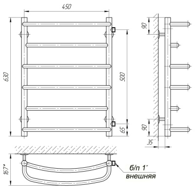 Водяной полотенцесушитель Laris Евромикс П6 60х45 1 Хром