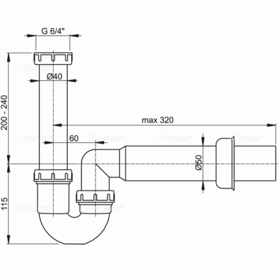 Сифон для кухонной мойки Alcaplast A80-DN50 Белый