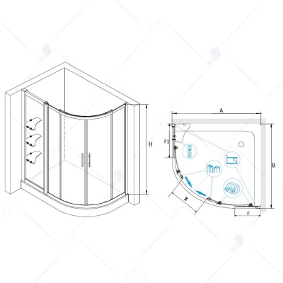 Душевой уголок RGW Hotel HO-62 100x130 профиль Хром стекло прозрачное