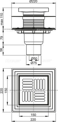 Душевой трап Alcaplast APV4444 с решеткой Хром