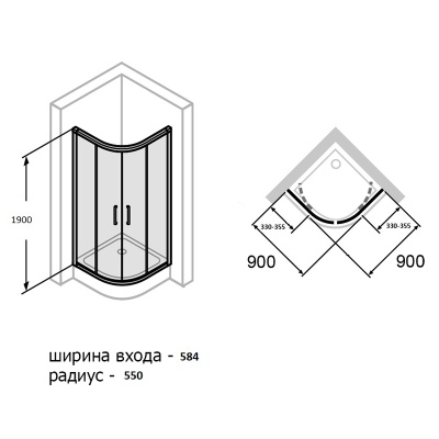 Душевой уголок Huppe Fracture 90х90 радиальный профиль Хром стекло прозрачное
