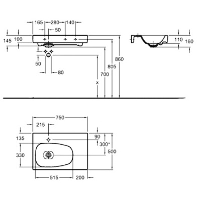 Раковина Geberit (Keramag) Citterio 123575000 Белая