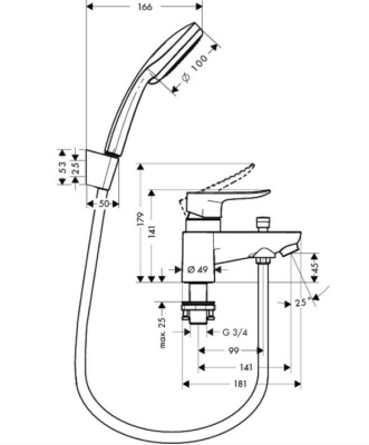Смеситель на борт ванны Hansgrohe Metris 31422000 Хром