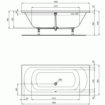 Акриловая ванна Ideal Standard Hotline Duo K275001 180х80 без гидромассажа
