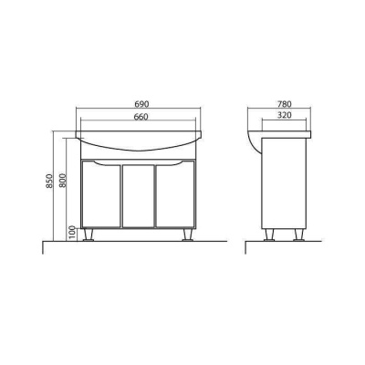 Тумба с раковиной СанТа Родос 70 Белая