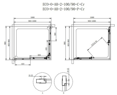 Душевой уголок Cezares Eco AH-2 100x90 ECO-O-AH-2-100/90-P-Cr профиль Хром стекло рифленое