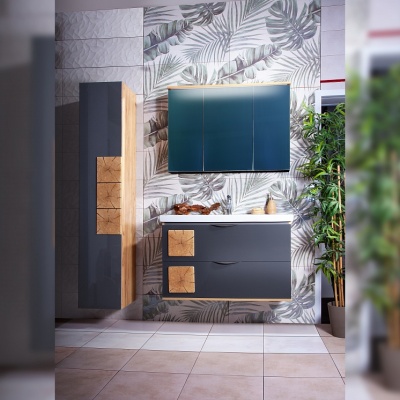 Тумба под раковину Бриклаер Форест 100 подвесная Антрацит со вставкой Пенёк