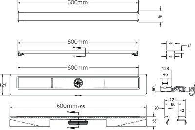 Душевой лоток Berges Wasserhaus C1 Norma 600 090137 с решеткой Матовый хром