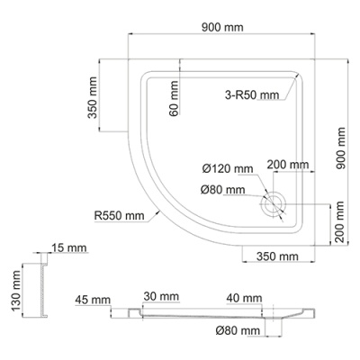 Акриловый поддон для душа WasserKRAFT Isen 26T 90x90x17 Белый