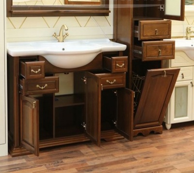 Шкаф пенал Opadiris Риспекто 40 R Z0000000596 с бельевой корзиной Орех антикварный ручки Бронза