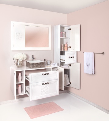 Шкаф пенал Бриклаер Адель 34 с бельевой корзиной Белый глянцевый