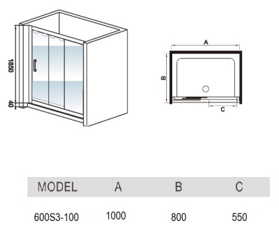 Душевая дверь в нишу WeltWasser WW600 S3 100 10000002738 L профиль Хром стекло прозрачное
