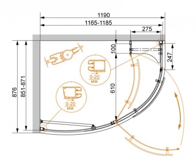 Душевой уголок Cezares Elena W-RH-1 120x90 L профиль Хром стекло прозрачное