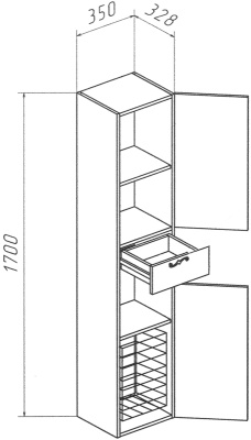 Шкаф пенал Бриклаер Адель 34 с бельевой корзиной Белый глянцевый