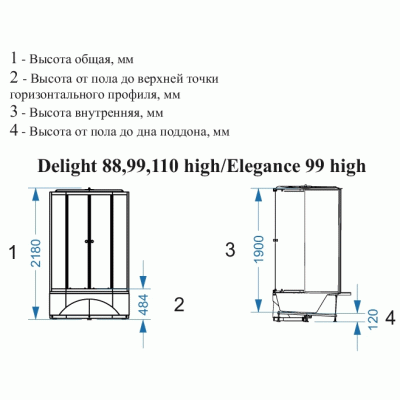Душевая кабина Domani-Spa Delight 88 High 80x80 DS01D88HDbCl00 профиль Черный задние стенки Синие
