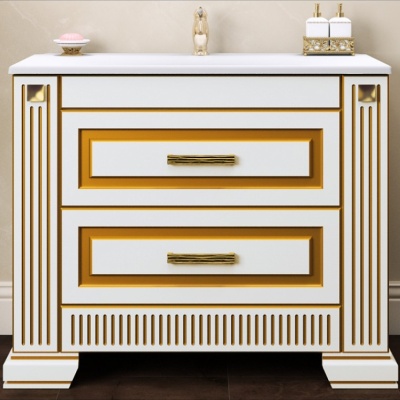 Комплект мебели для ванной Opadiris Оникс 100 Белый глянцевый с золотой патиной