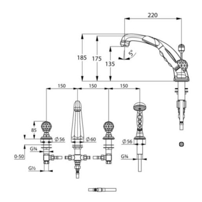 Смеситель на борт ванны Kludi Adlon 5152405G5 Хром