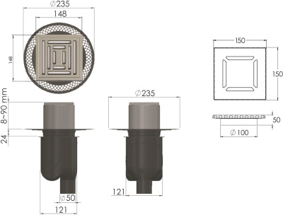 Душевой трап Berges Wasserhaus Platz Uno 100x100 090069 с решеткой Матовый хром