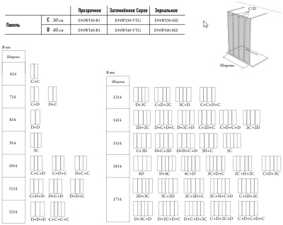 Душевая стенка Jacob Delafon Nouvelle Vague 40 E94WI40-MZ профиль Черный матовый стекло зеркальное