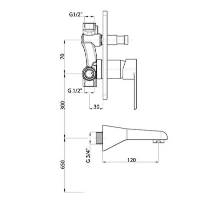 Смеситель для ванны GPD Atros MAB65 Хром