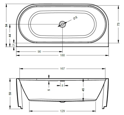 Акриловая ванна Riho Desire Wall Mounted 184x84 BD0700500K00133 без гидромассажа