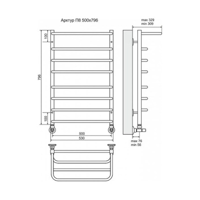 Водяной полотенцесушитель Terminus Арктур П8 500х796 4620768886430 с полкой Хром
