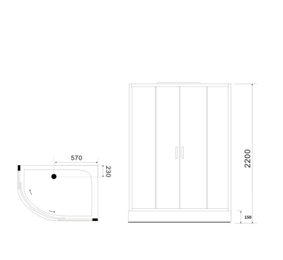 Душевая кабина Black&White Galaxy G5505-L с гидромассажем профиль Серебристый хром задняя стенка Белая