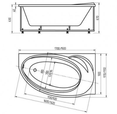 Акриловая ванна Акватек Бетта 160x97 L без гидромассажа
