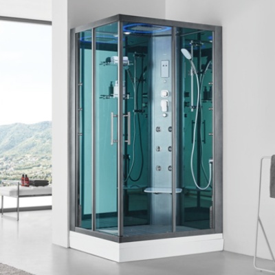 Душевая кабина SSWW BU621 R 120x80 с баней профиль Голубой сапфир матовый задняя стенка зеркальная