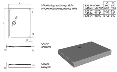 Акриловый поддон для душа Kolpa San Salsa 90x90x14 Белый