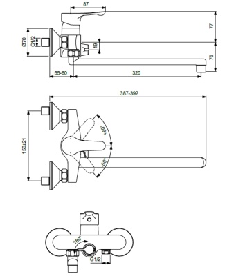Смеситель для ванны Vidima Wave BA417AA универсальный Хром